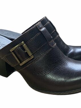 boc Dark Brown Leather Buckle Clogs